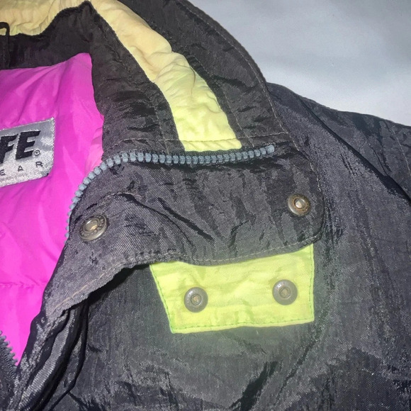 Vintage 90s Roffe Skiwear Ski Jacket Black Neon Yellow Pink Men's M USA Made - Picture 5 of 10
